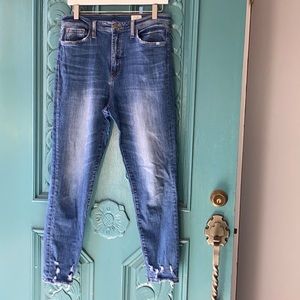bridge by gly jeans ultra high rise ankle skinny destructed